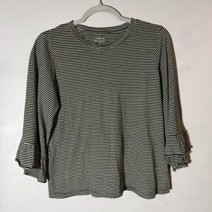 Banana Republic Designer Tee Black and White Striped Ruffle Flute Sleeve Blouse